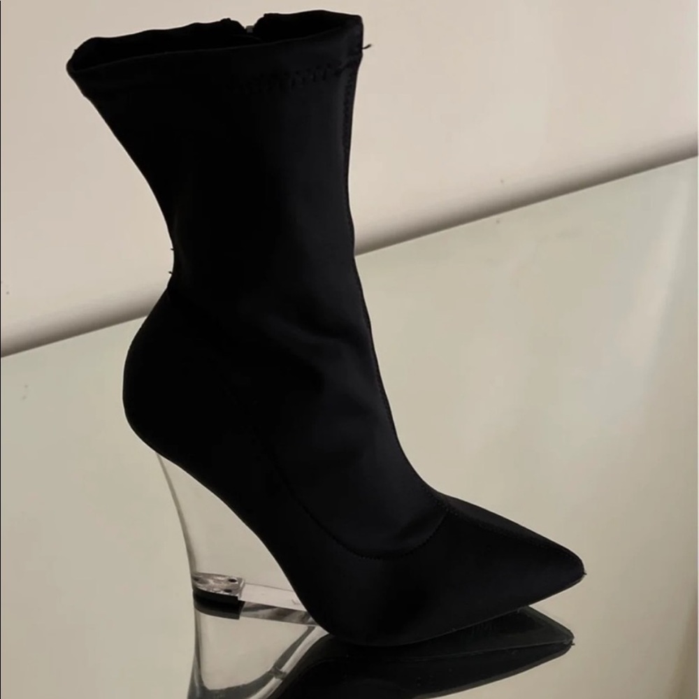 Clear Wedge Black Bootie